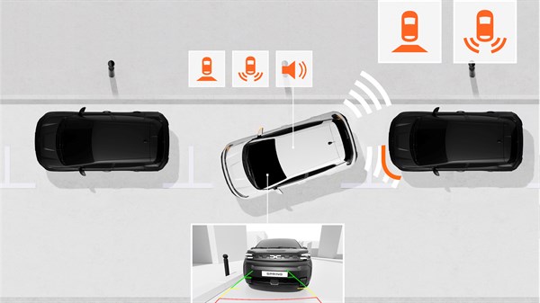 new Dacia Spring - sensors and rear-view camera